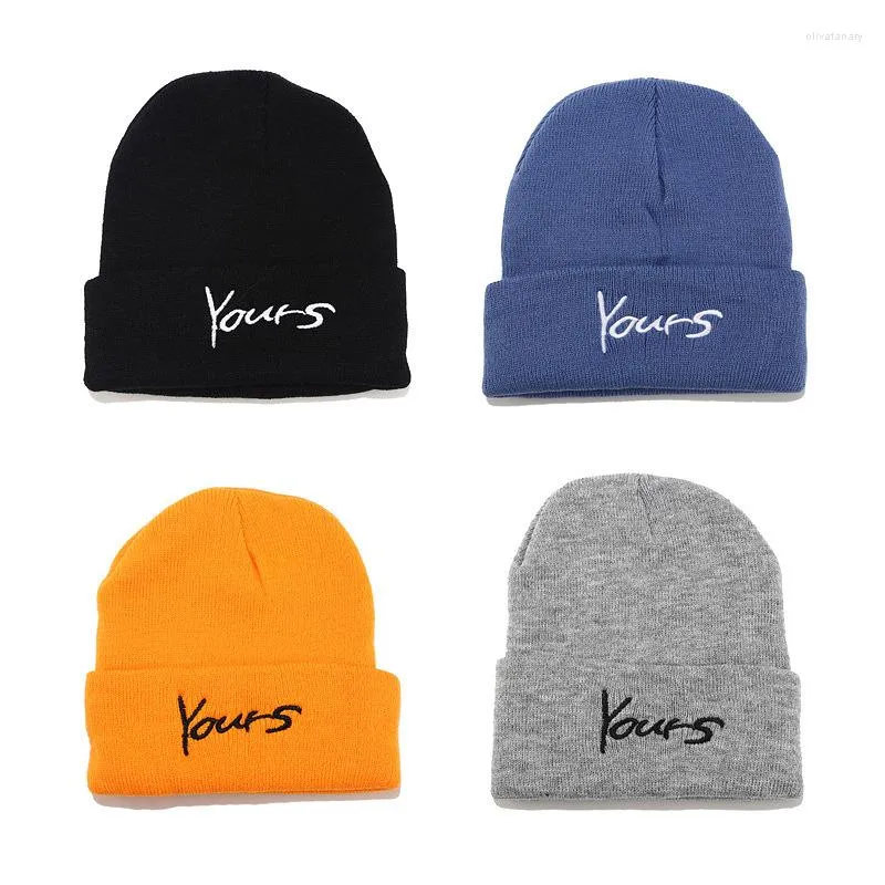 Berets Yellow Gray Blue Black Beanie YOURS Embroidery Men Women Knit Cap Knitted Hat Skullies Fashion Hip Hop Mens Beanies Gorros Bonne