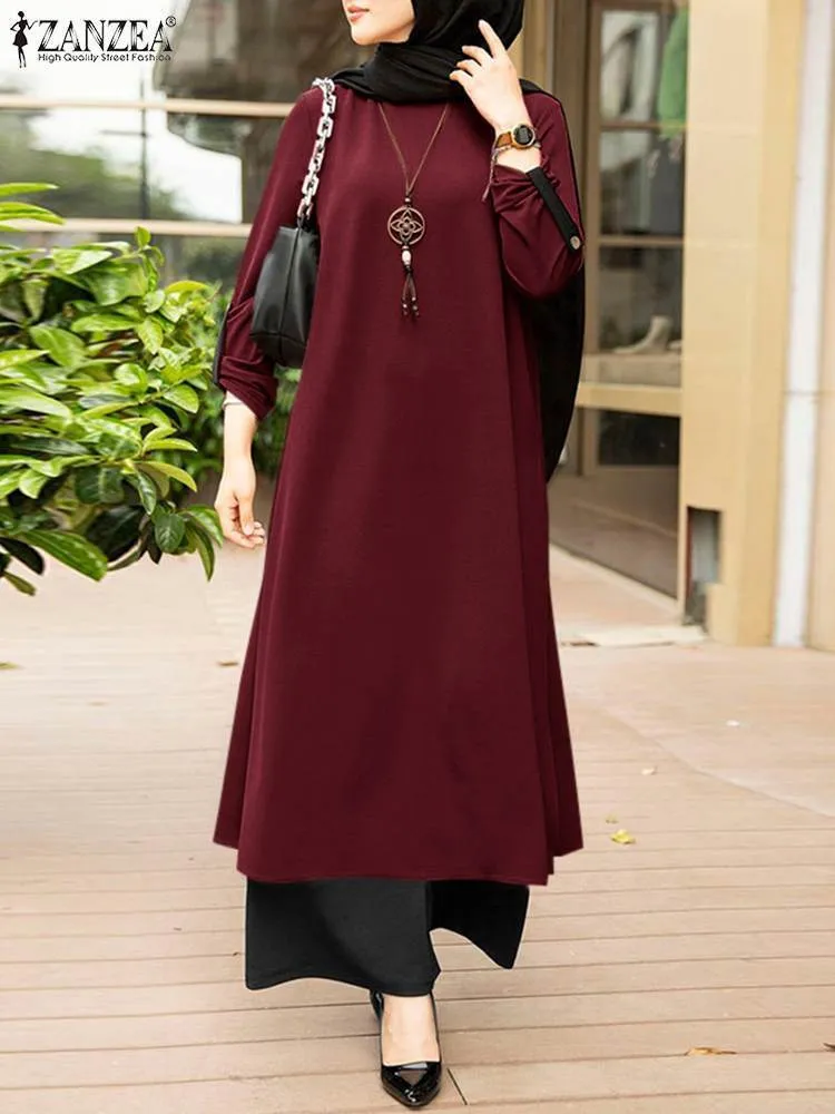 Ethnische Kleidung Zanzea 2pcs Vintage Frau Muslimer Anzug Langarm O-Neck Solid Bluse und losen Hosen weibliche Mode eleganter Weihnachts-Set 230131