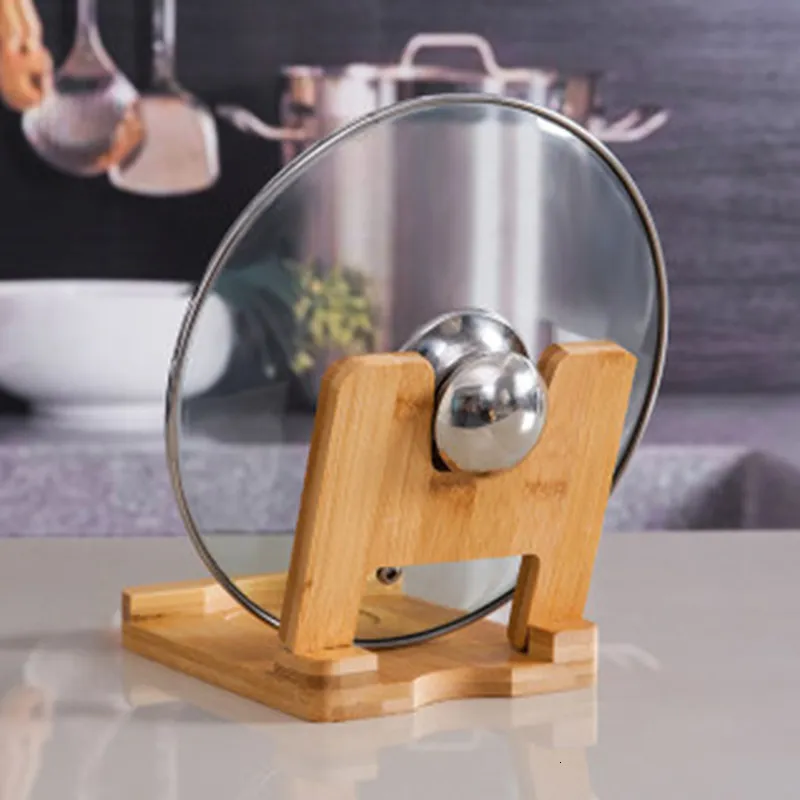 Ustensiles de cuisine pliable en bois Pot couvercle support de rangement Pan couverture cuillère reste support étagère ménage cuisine accessoires 230201