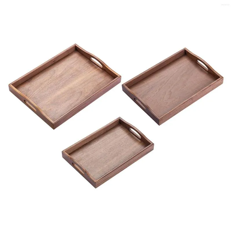 Plattor El Tea Serving Tray Dual Handtag Creative Smooth Wood Plate Pan For Restaurant Kitchen Hushållssnackdrycker