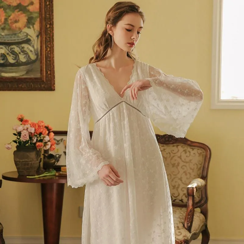 Vêtements de nuit pour femmes dames chemise de nuit dentelle longue chemise de nuit Vintage femme manches été chemises de nuit robe INS mode fée