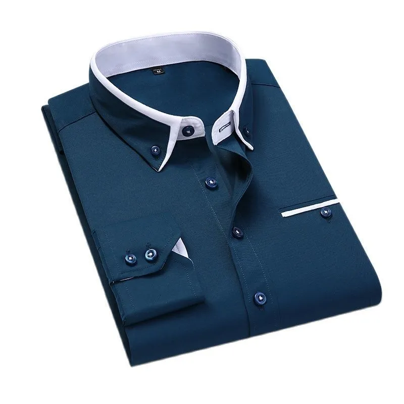 High-Quality Men's Business peter pan collar dress - Slim Fit 8XL Casual Shirt for Spring and Autumn - Long Sleeve - Black/White - Style 230131 High-Quality Men's Business peter pan collar dress - Slim Fit 8XL Casual Shirt for Spring and Autumn - Long Sleeve - Black/White - Style 230131