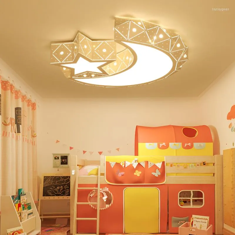 Ceiling Lights Children's Room Led Warm Stars Moon Creative Cartoon Male Girls Sub Bedroom Lamps And Lantern LU80366
