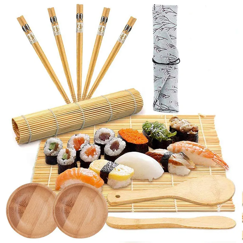 Sushi Tools Homemade Making Kit Bamboo Rolling Diy Maker Set van 12 -delige keuken rijstvorm voor kinderen Beginners 230201