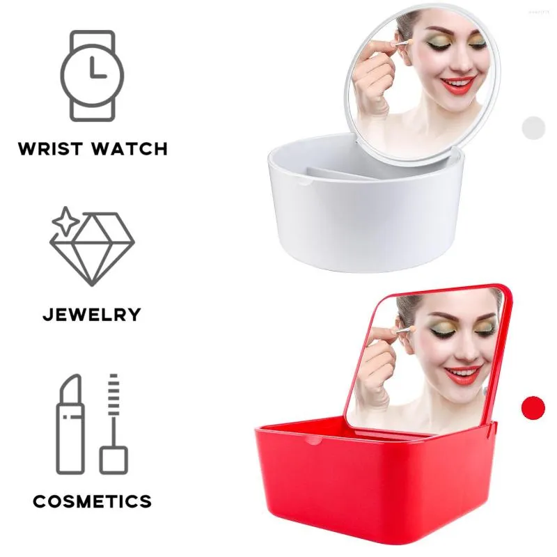 Pudełka do przechowywania Przenośne lusterka makijażu z pudełkowym kontenerem