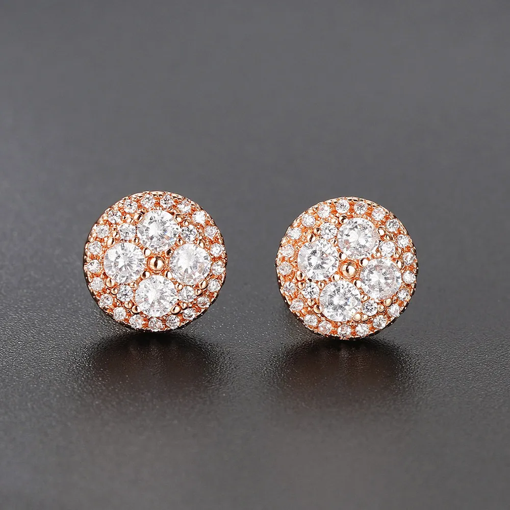 Bling Diamond Earrings Yellow Rose White Gold Plated Shiny Round CZ Stone Studs Earrings Nice Gift for Men Women