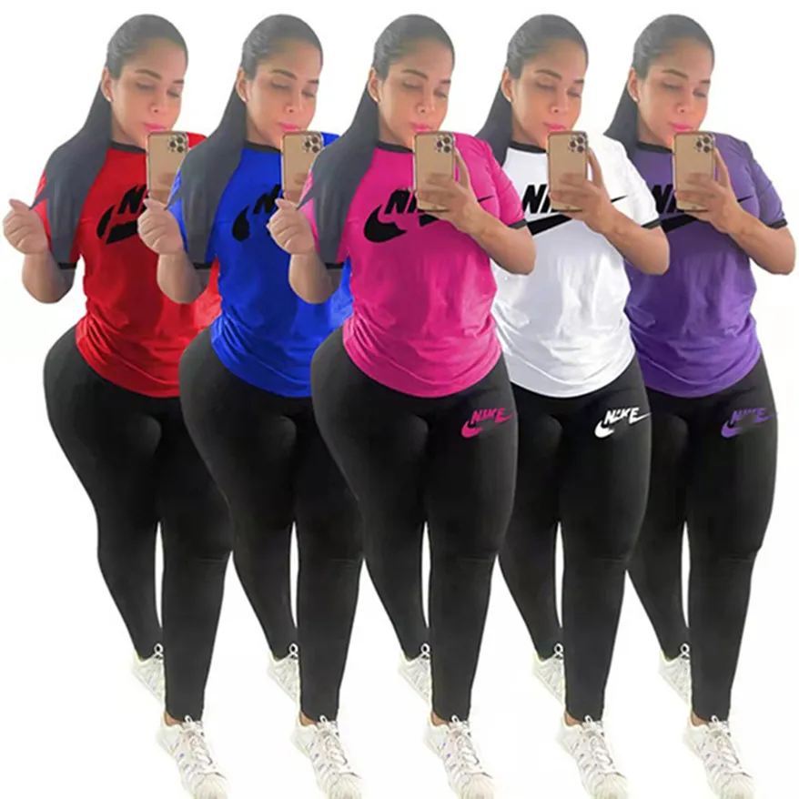 2024 Designer Suits Ternos da marca Cotton Tacksuits Mulheres Roupas de primavera Plus Tamanho 2x Camiseta e calça de manga curta de duas peças roupas de roupas esportivas casuais 7388-8