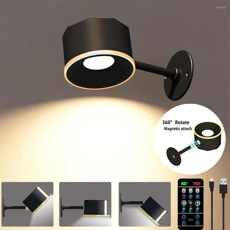 Lampa ścienna LED do oświetlenia zewnętrznego 360 stopni obrotowe ściemnialne USB Nocne Light Light Touch Stolik