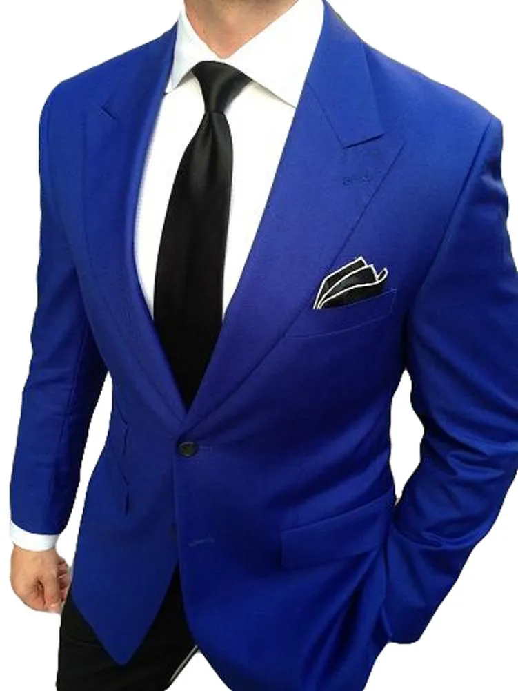 Costumes pour hommes Blazers revers cranté bleu Royal garçons d'honneur costume 2 pièces coupe ajustée hommes mariage pour les affaires (veste pantalon)