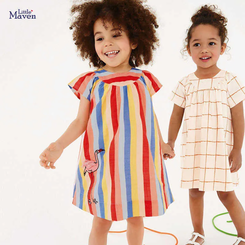 Es Little Maven 2022 Summer Baby Girls Robe à manches courtes Couleur unie Casual Enfants Vêtements Coton pour enfants 2-7 ans 0131