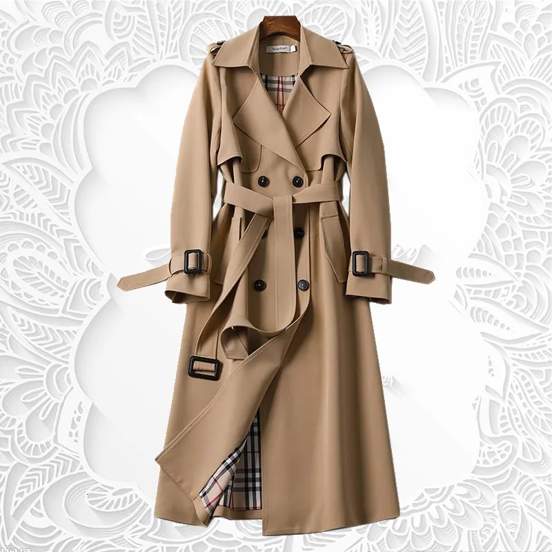 Women's Trench Coats Spring Autumn Woman Korean Double Breasted Mid Long Women Overcoat Windbreaker Female 230201