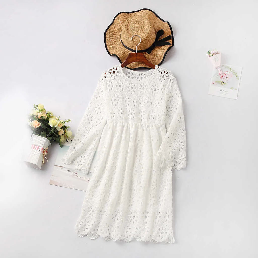Girl's Dresses Adult Baby New 2022 Summer Mommy and Me Dress Hollow Out Toddler Children Clothes with Linng Embroidery Three Quarter #5957 0131