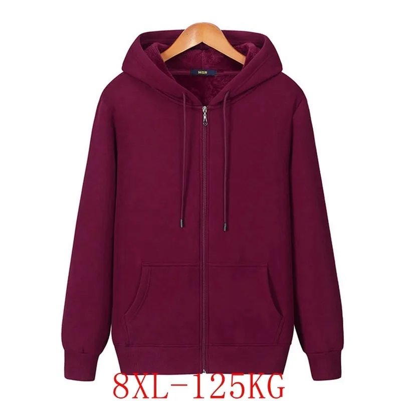 Jackets femininos capuz de tamanho grande 4xl8xl busto 140 cm de zíper feminino Pocket Plus Velvet Lowed Hooded Sweetshirt 230131