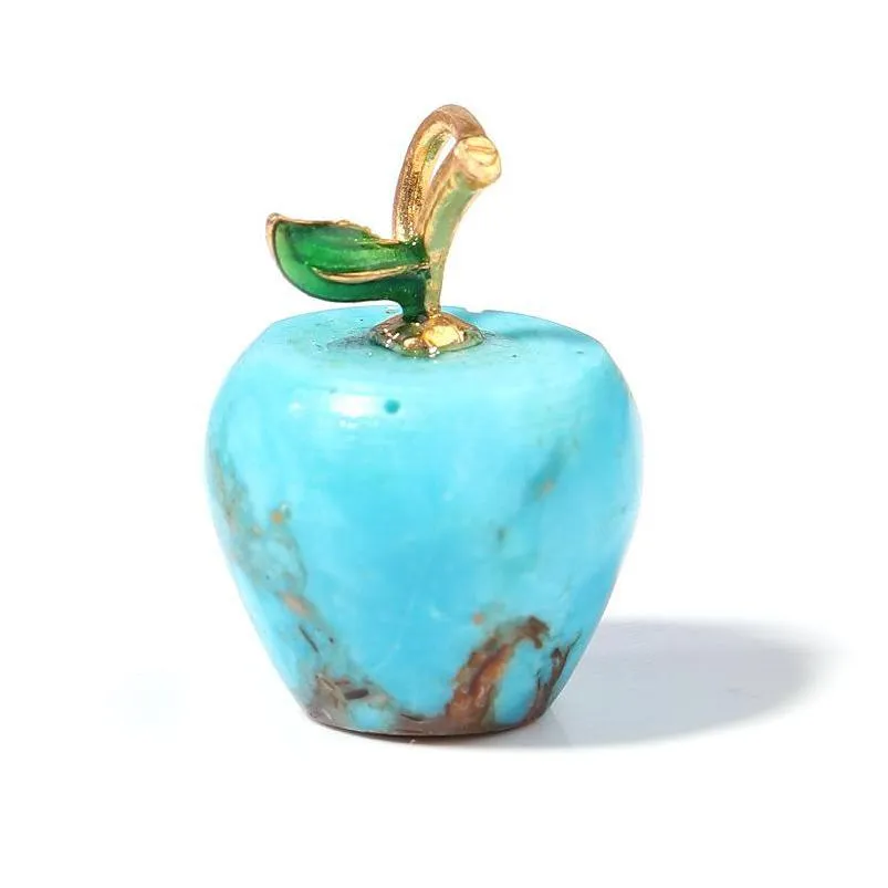 Charms Sculpté Apple Pendentif Figurine Statue Avec Alliage Feuille Guérison Pierre Collier De Cristal Cadeaux De Noël Artisanat À La Main Pe Dhgarden Dhkuq