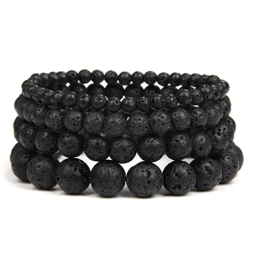 Beaded Natural Stone Strands Bracelet Lava Volcanic Round Beads Bracelets Healing Energy Yoga For Men Women Jewelry Gifts Dro Dhgarden Dhx9C