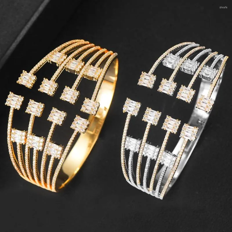 Bangle Trendy Luxury Stapelbar stor manschett för kvinnor Bröllop Full Cubic Zircon Crystal CZ Dubai Armband Party Jewelry 2023