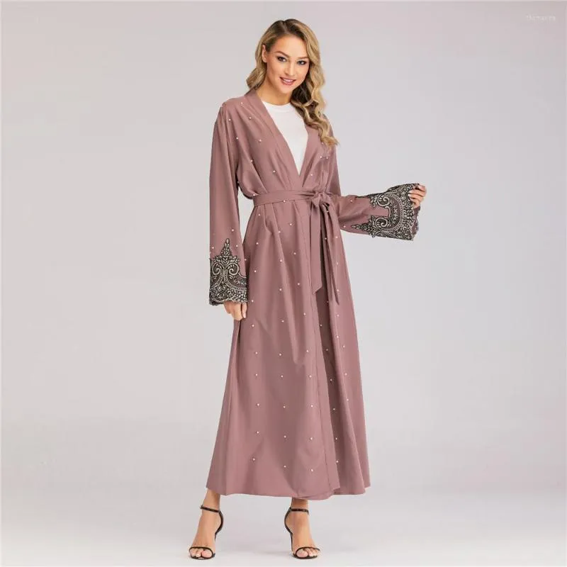 Etniska kläder Abaya Dubai Turkiet Islam Muslim Hijab Dress Abayas For Women Qatar Oman Black Pearls Kaftan Jilbab Robe Femme Caftan