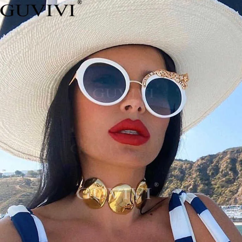 نظارة شمسية مستديرة النظارات الشمسية النساء الفاخرة مصممة العلامة التجارية Zircon Sun Glasses UV400 Eyeglasses Personaly Eyewear Crystal Leopard Shades YQ240407