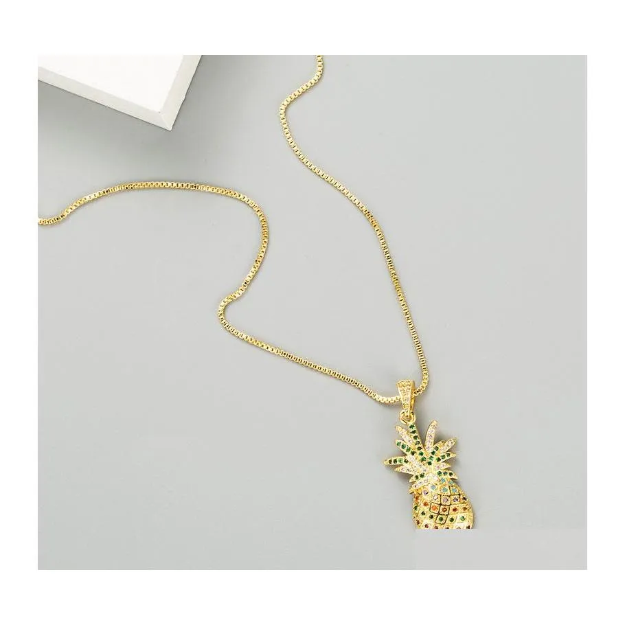 Pendentif Colliers Bijoux De Mode Fruits Tropicaux Colorf Zircon Ananas Collier Femmes Ras Du Cou Drop Delivery Pendentifs Dh5Nd