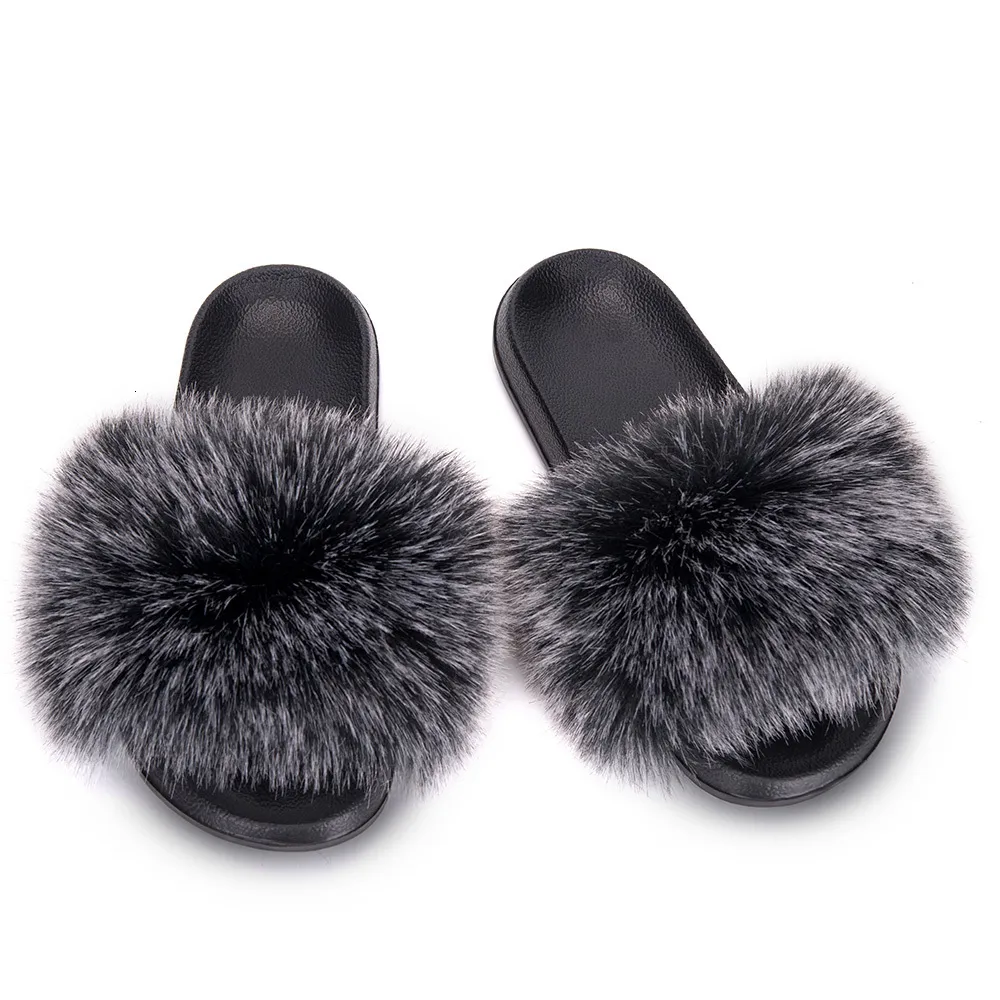 Slippers MPPM Faux Fur Slides Fluffy Sandals Girls Beach Home Plush Sliders ry Flip Flops Women Shoes Woman 230201