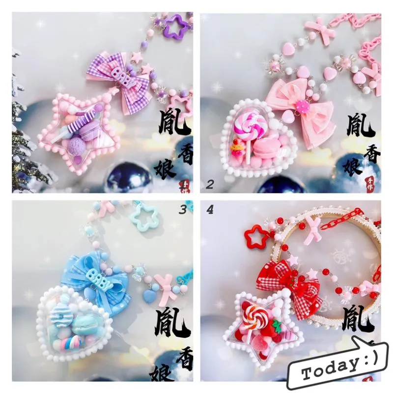 Correntes feitas à mão Lolita Colar Sweet Love Love Star Pingente Star Pingente Colored Candy Chaelnchains cheias