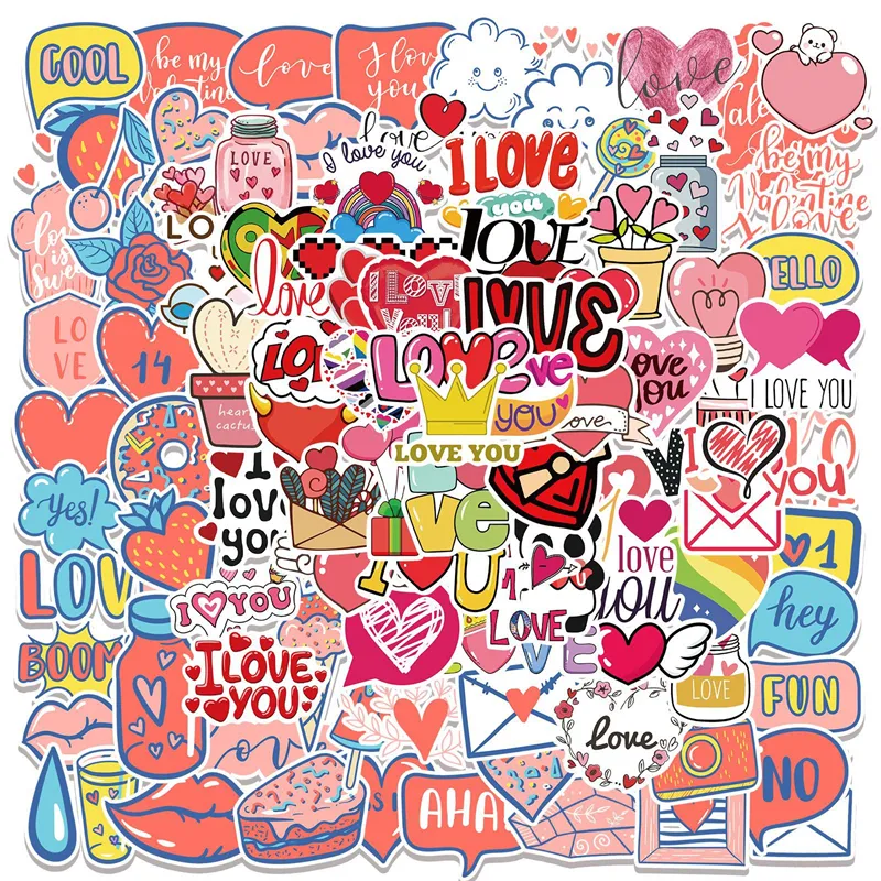 100 PCS Love Stickers I Love You Graffiti Stickers for Diy Luggage Laugh -Skateboard Skateboard Potorcycle Bicycle Dister AZ198WES086