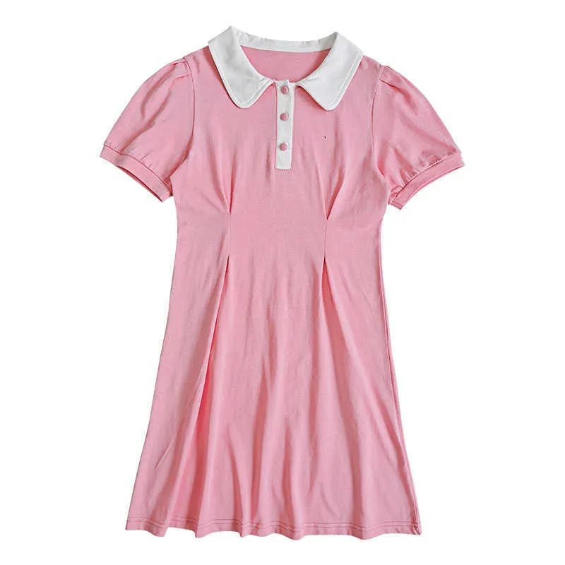 Mädchen es Mädchen Polo Kragen Sommer Neue Kinder Taille-Enge Kleid Kinder College Stil Casual Kleidung #7217