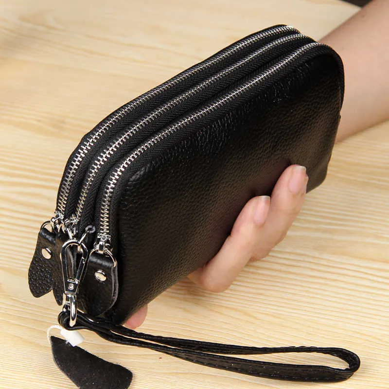 Brieftaschen MJ Frauen Lange Brieftasche Echtes Leder 3-schicht Reißverschluss Geldbörse Tasche Große Kapazität Wristlet Clutch Telefon Geld Geldbörsen Y2301