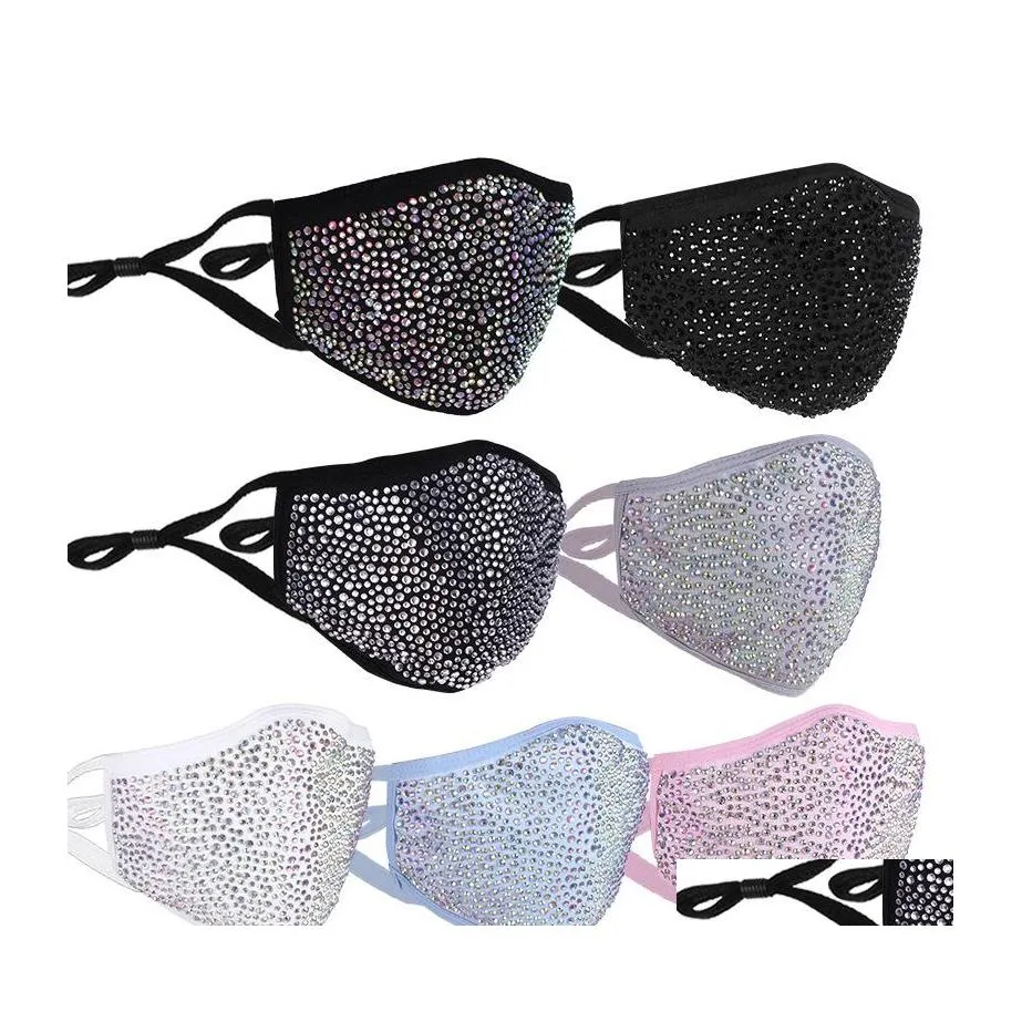 Maschere per feste Maschera per il viso Designer Nero Rosa Diamante bling con trapano per donna Ragazza Estate Decorazione traspirante Strass Glitter Fa Otcny