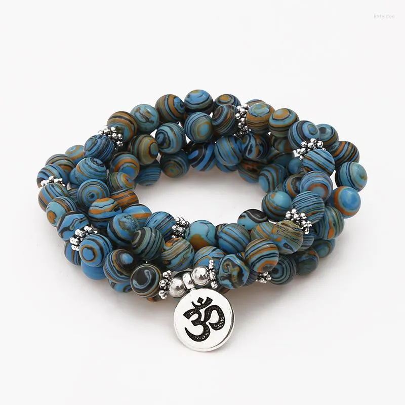 Charm Armband 8mm Blue Malachite Stone Pärlor Multi-Layer Winding Armband 108 Mala Prayer Buddha For Women Men