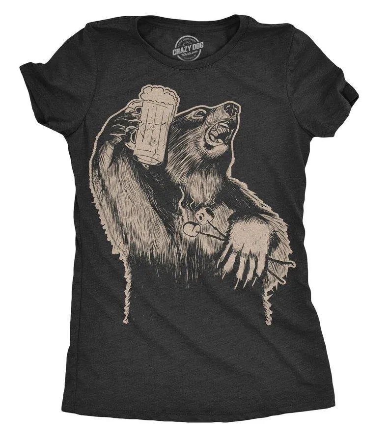 نساء القمصان التخييم دب قميص العطلات النساء Grizzly بيرة تي شيرت هدية لأمي Cool Funny Tshirt