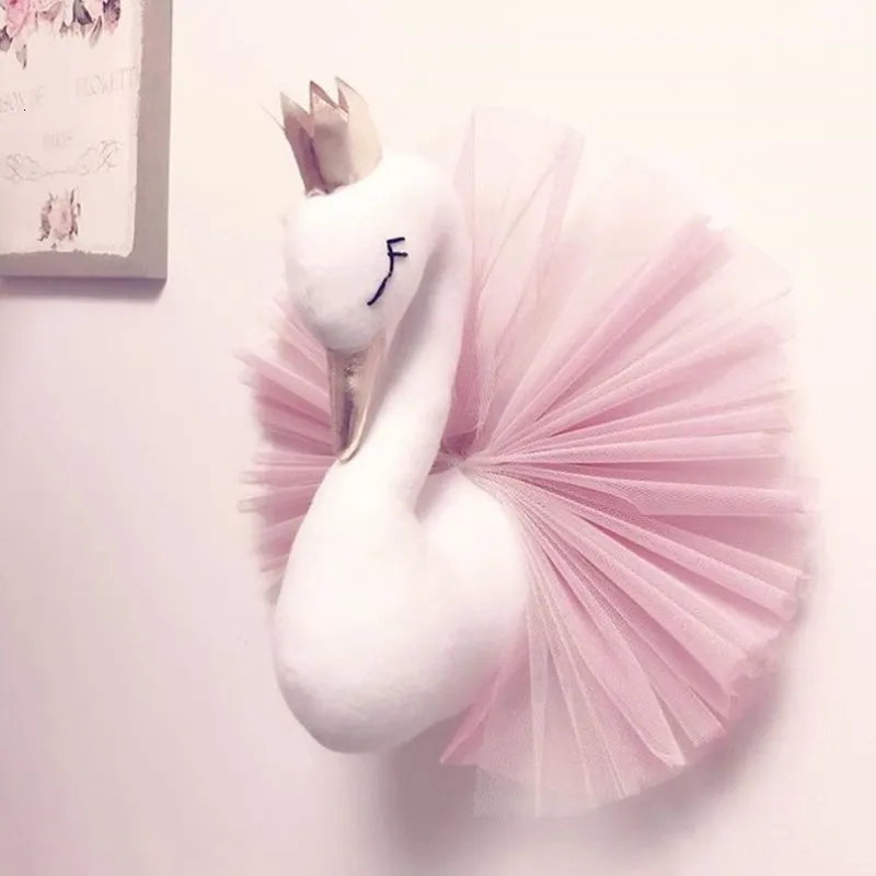 Wall Decor Baby Girl Room Plush Animal Head Swan Flamingo Wall Decoration Baby Stuffed Toys Girls Bedroom Accessories Decor Kids Child Gift 230131