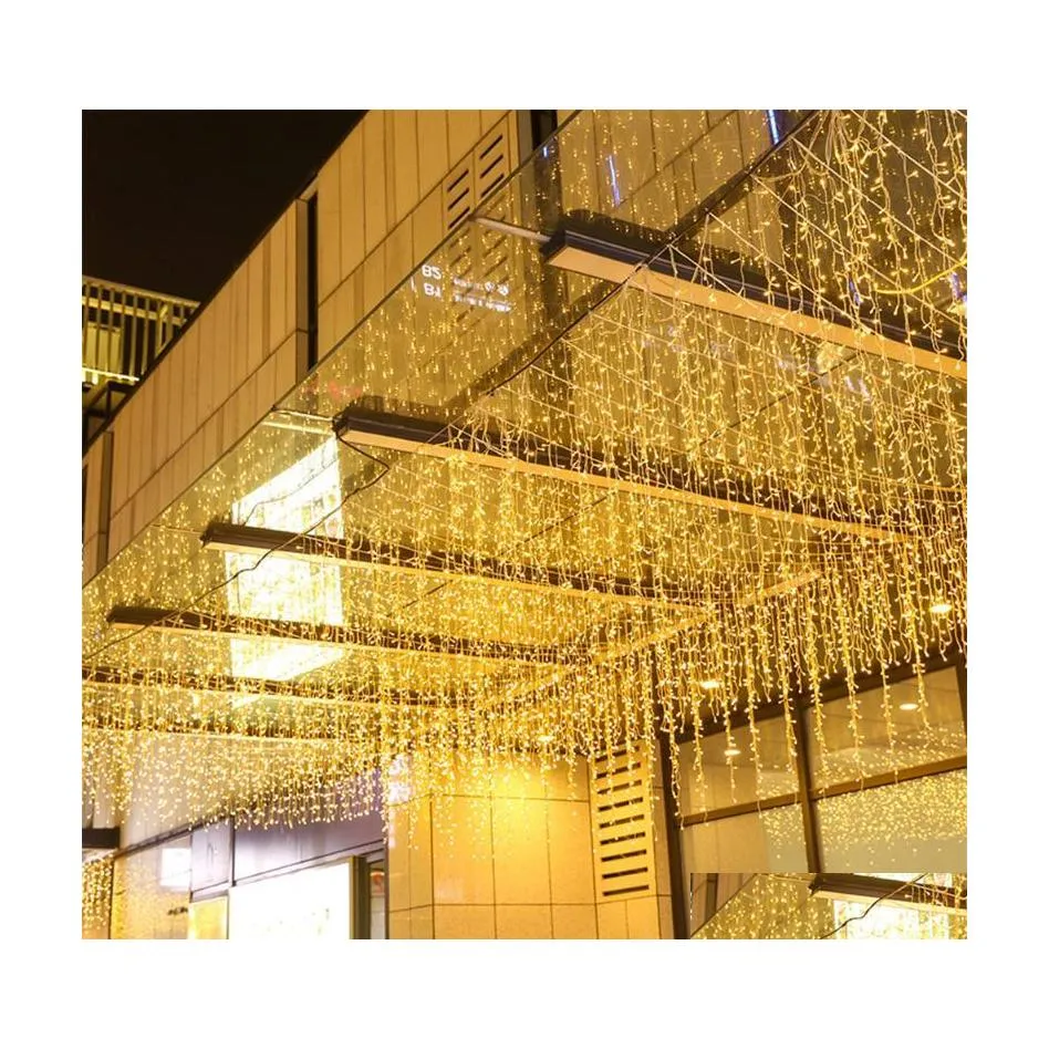 Party Decoration Outdoor Fairy Lights 10 M 400 Led Icicle Power Ip44 8 Modes Light Curtain For Rooms Eaves Stair Railings Christmas Dhikz