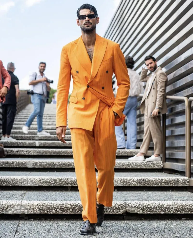 Mens 2-Piece Double-Breasted Orange Suits: Loose-Fit Blazer