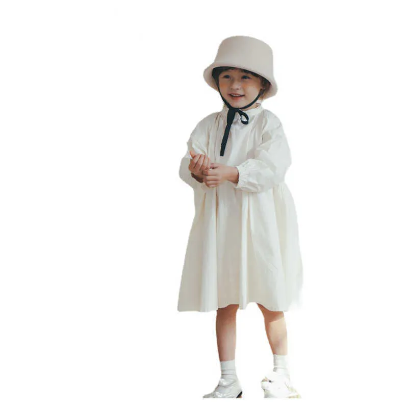 Vêtements de printemps en coton pour filles, tenue ample et décontractée, de Style coréen, robes beiges élégantes, nouvelle collection, #7253