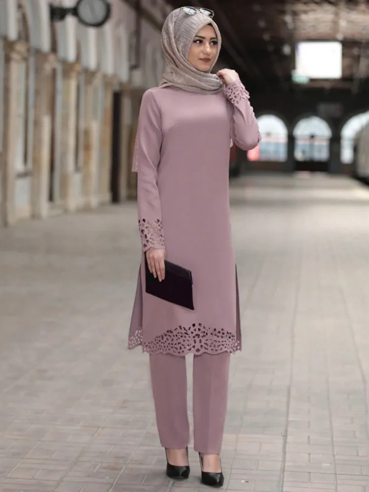 Vêtements ethniques Ensembles deux pièces Hauts et pantalons Femmes Turquie Musulman Abaya Split Robes Ramadan Marocain Caftan Islamique M-4XL 230131