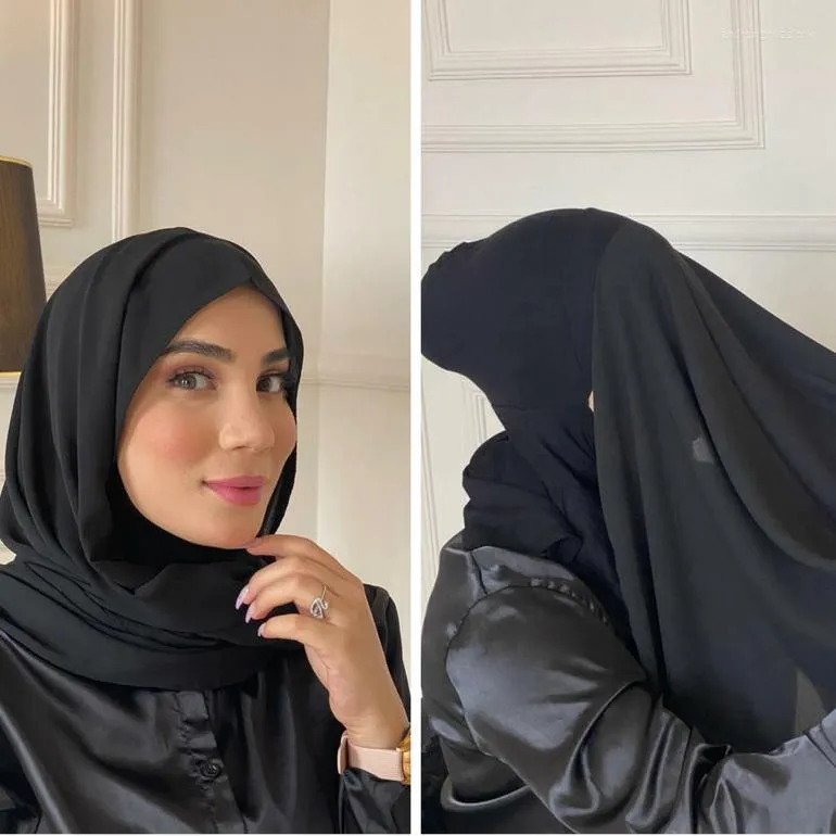 Scarves Instant Hijab Chiffon Shawl With Bonnet Under Scarf Full Cover Muslim Women Caps Ladies