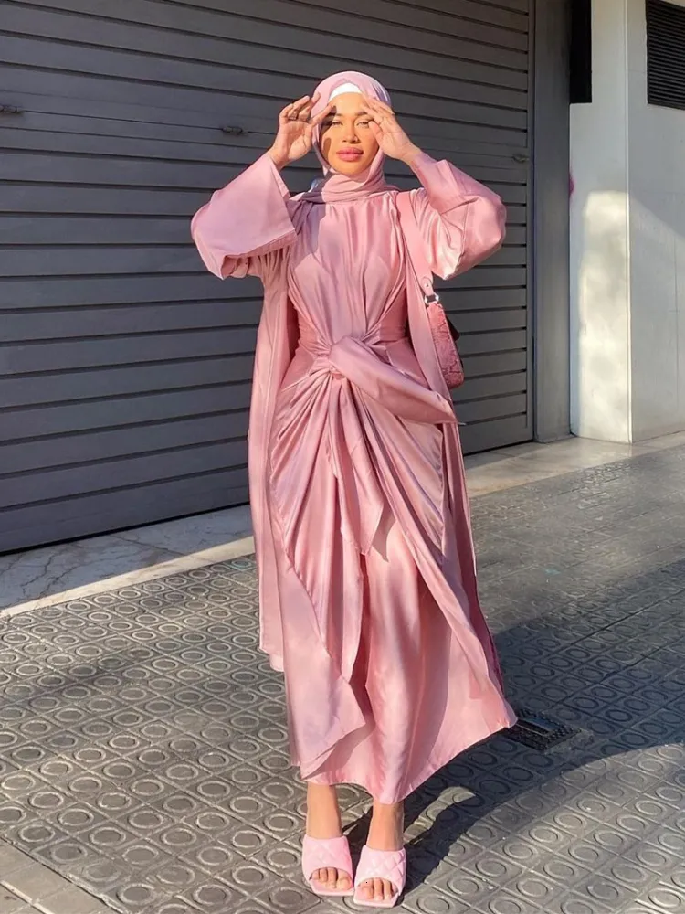 Moroccan Abaya Set For Women Ethnic Muslim Dress With Jilbab