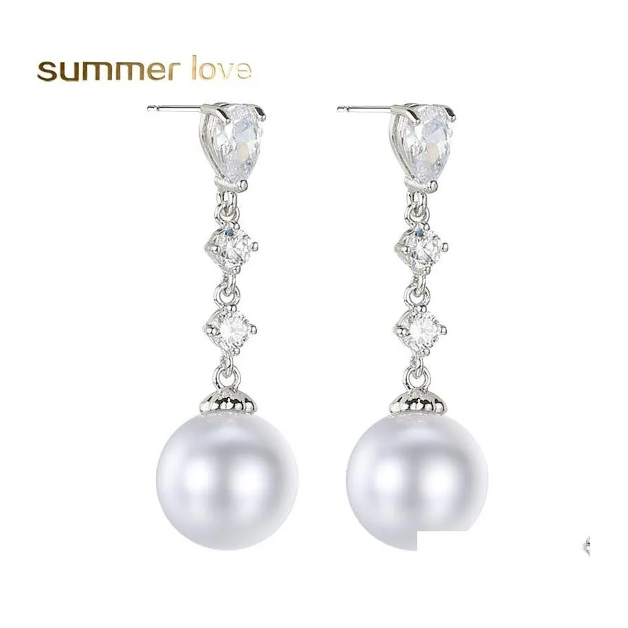 Dangle Chandelier Cubic Zirconia Pearl Teardrop Earrings WeddingEarring for Brides for Soment