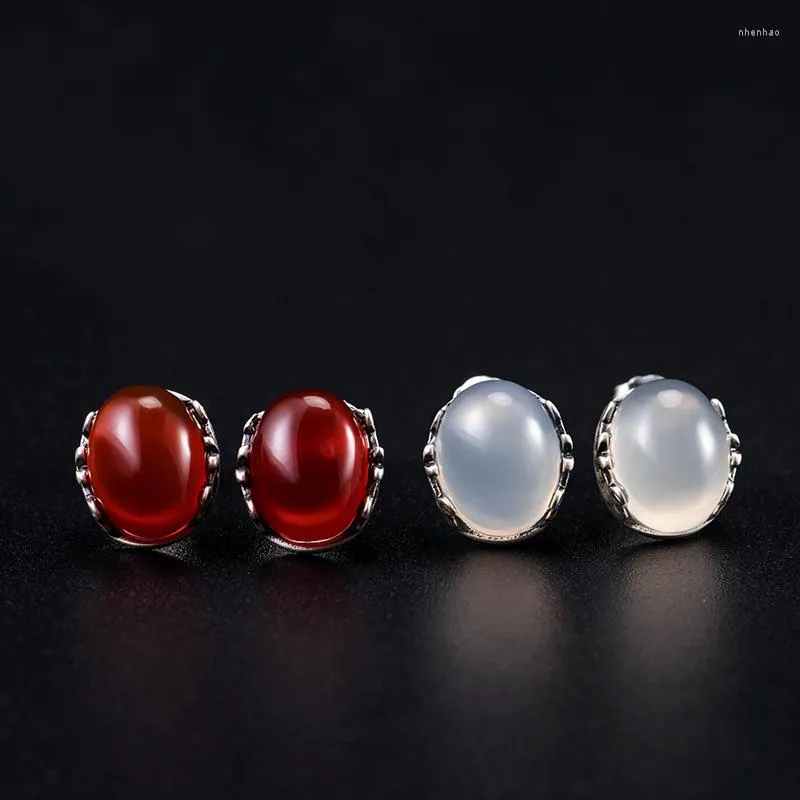 Bengelen oorbellen Jade 925 Sterling Silver Small Women#39; s Emerald Red/White Chalcedony Carnelian edelstenen sieraden retro -oors