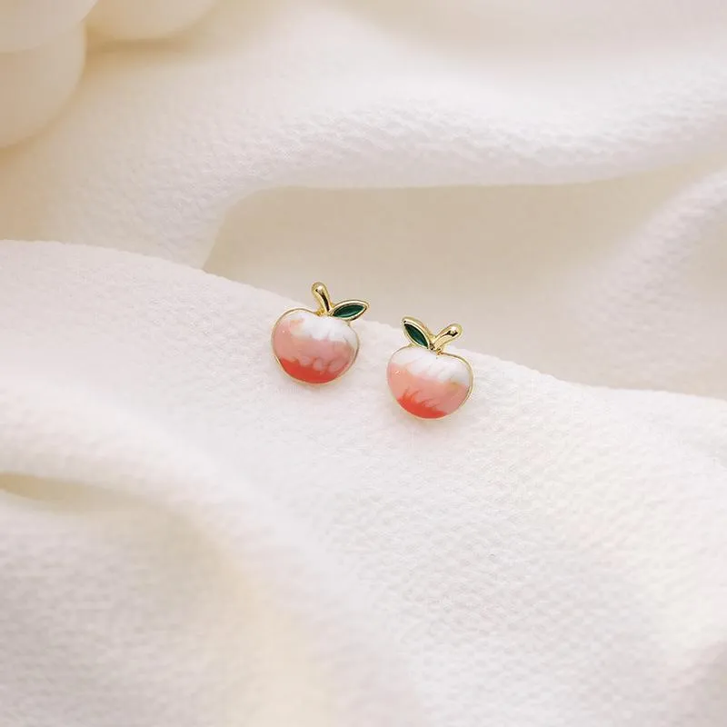 Boucles d'oreilles mignonnes mignonnes pêche rose romantique Petite pour les femmes en alliage d'or