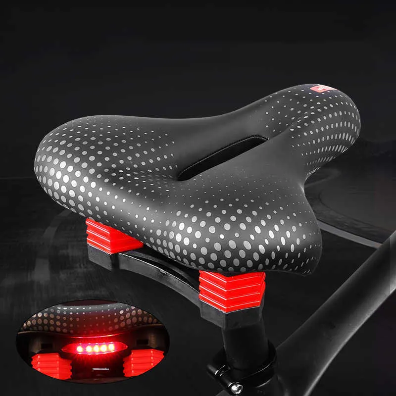 s 2022 New Wide Comfort Bike Seat with Taillight Shockproof Men Women Hollow Road Bicycle Parts MTB Cycling Saddle 0131