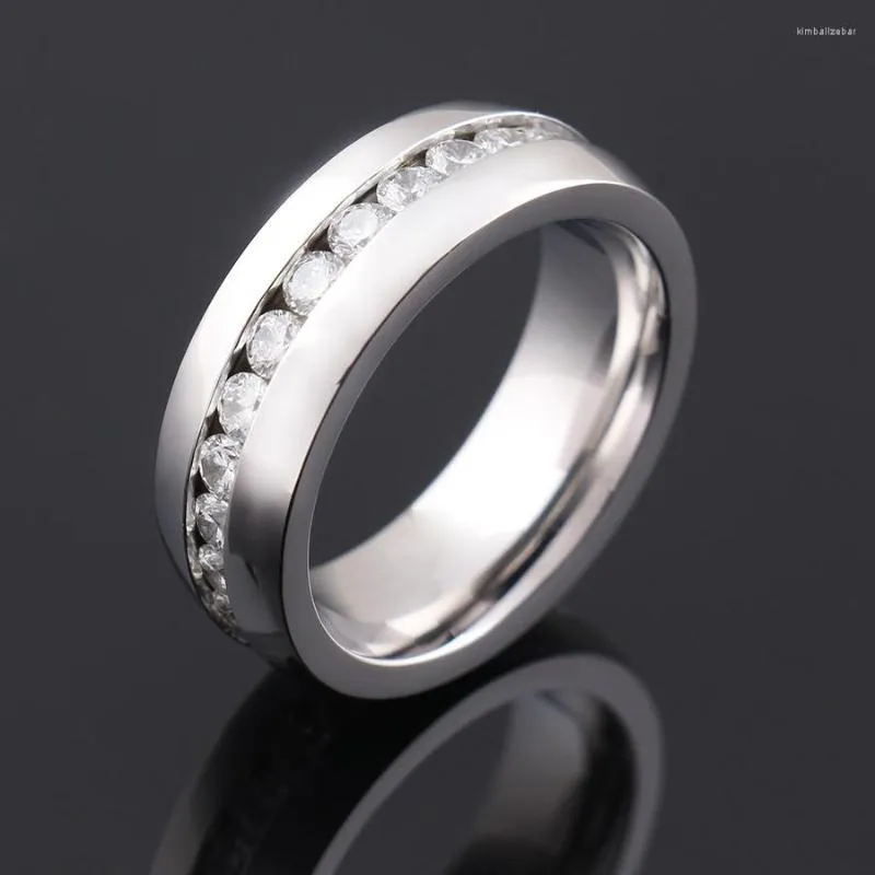 Bröllopsringar Herrbrett 8mm rostfritt stål Eternity Band CZ Silver Charm Elegant Ring Men