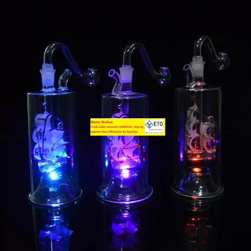 Mini bruciatore a nafta bong LED luce Bubbler Bong Ash Catcher Fumatori Tubi dell'acqua Impianti petroliferi Dab Rig con tubo bruciatore a nafta da 10 mm