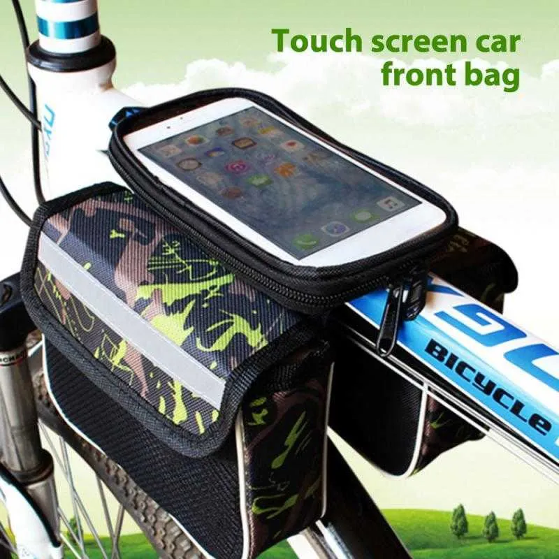 Panniers S Rainproof Front Touch Screen Phone Mountain Bike Top Tube Cycling Borsa per biciclette per bicicletta 0201