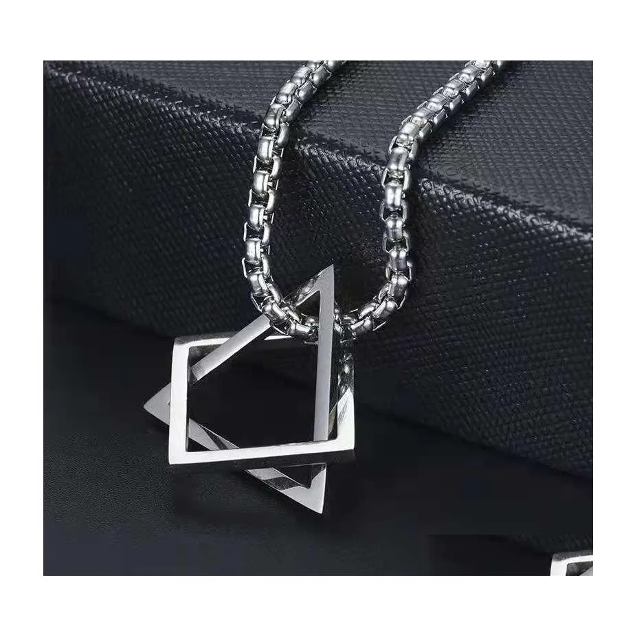 Pendant Necklaces Triangar Square Titanium Stainless Steel Necklace Couple Models Graphic Pendants Drop Delivery Jewelry Dhqli