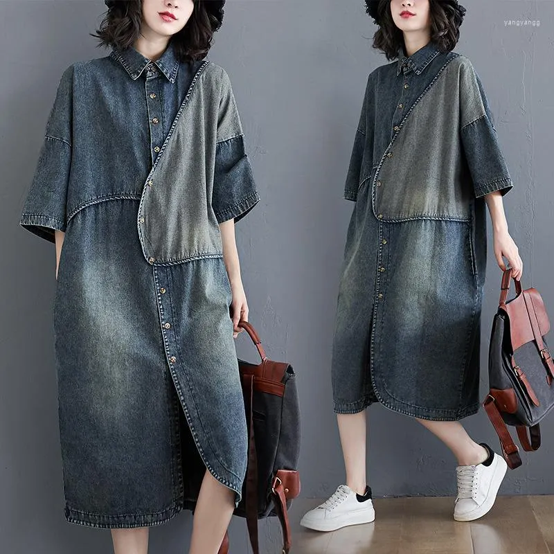 Trenchs pour femmes rétro asymétrique poche latérale Denim robe mi-longue manteau d'extérieur femmes manteaux vestes vêtements d'automne