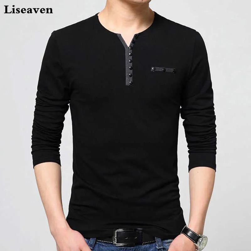 T-shirts masculins liseaven tshirt hommes 2018 Nouveau arrivée t-shirts en coton bouton décoré à manches longues T-shirt vêtements pour hommes y2302