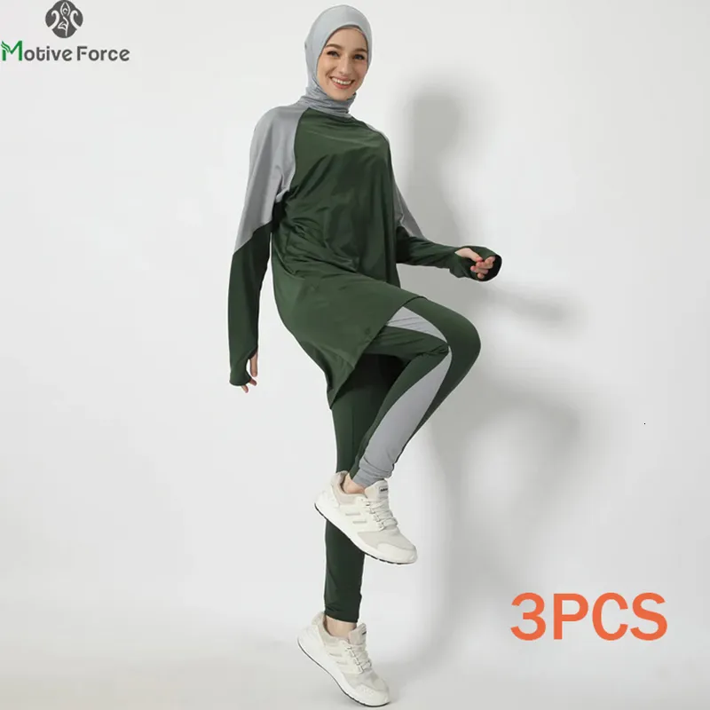 Etnische kleding 3 -stks Moslim bescheiden sportkledingsets voor vrouwen hijab islamitische vrouw blouse mode lange mouw tops casual kleding broek 230131