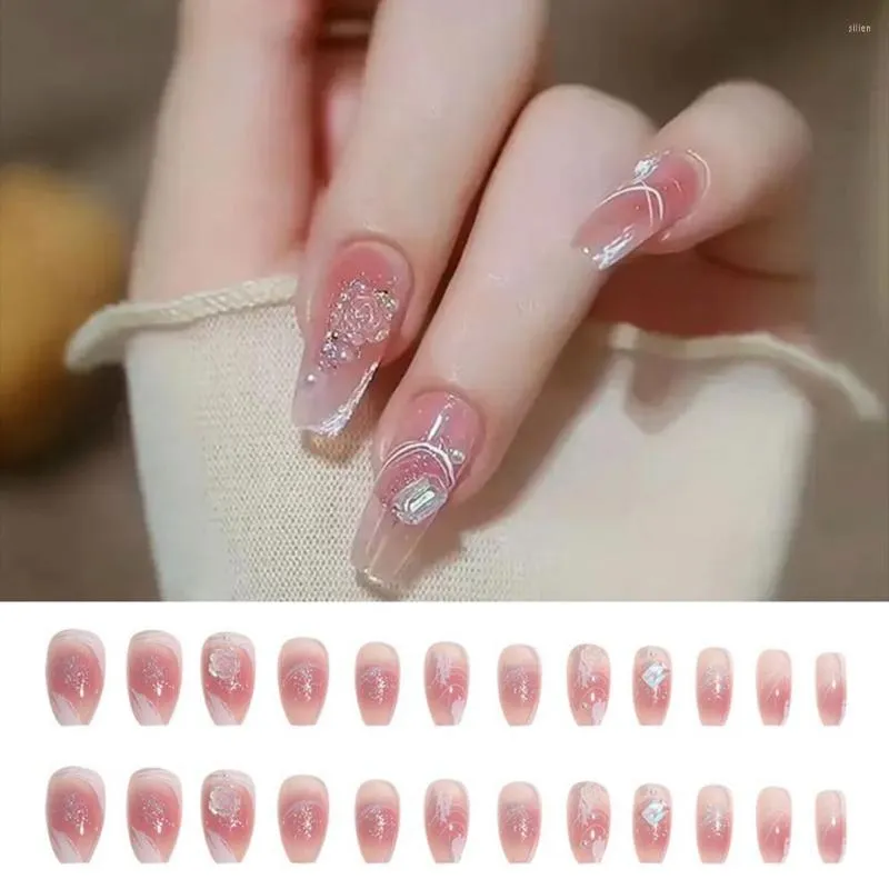 Faux ongles Faux Ins Style Faux plastique Design tendance en relief CamelliaFaux perle artificielle